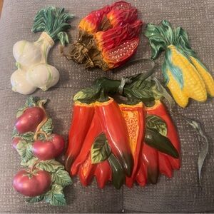 Vintage Colorful Ceramic Vegetable Wall Decor Set